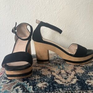 Elegant Black and Tan Women's low platform sandals